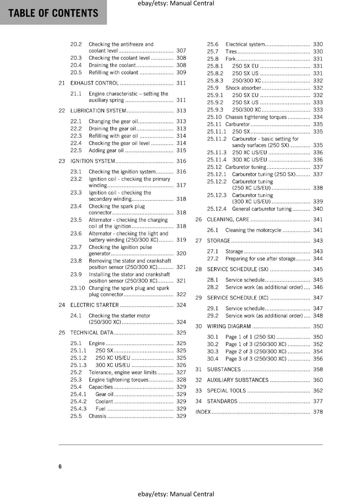 KTM 2016 - 250 300 SX XC -  WORKSHOP REPAIR SERVICE MANUAL REPRINTED