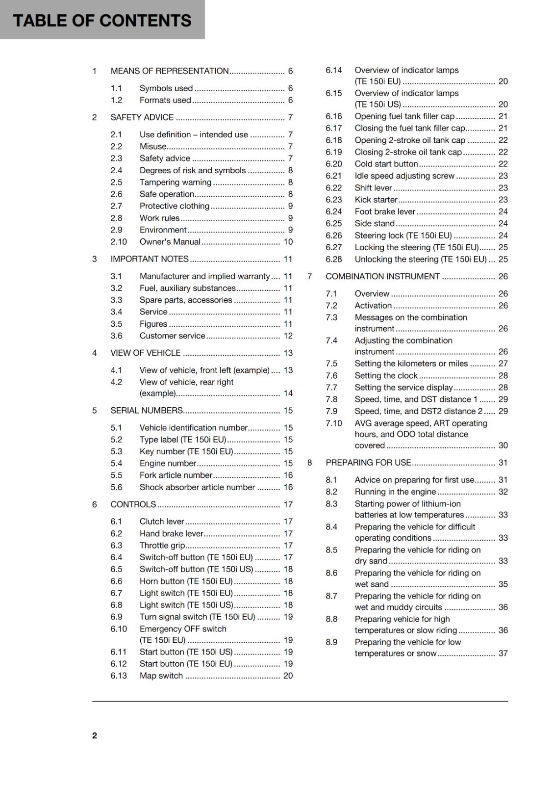 HUSQVARNA 2020 - TE 150i - OWNERS MANUAL - REPRINTED COMB BOUND