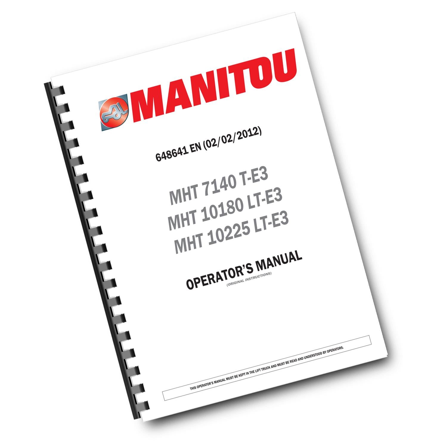 MANITOU MHT 7140 T-E3 10180 LT-E3 10225 LT-E3 - OPERATOR MANUAL REPRINTED