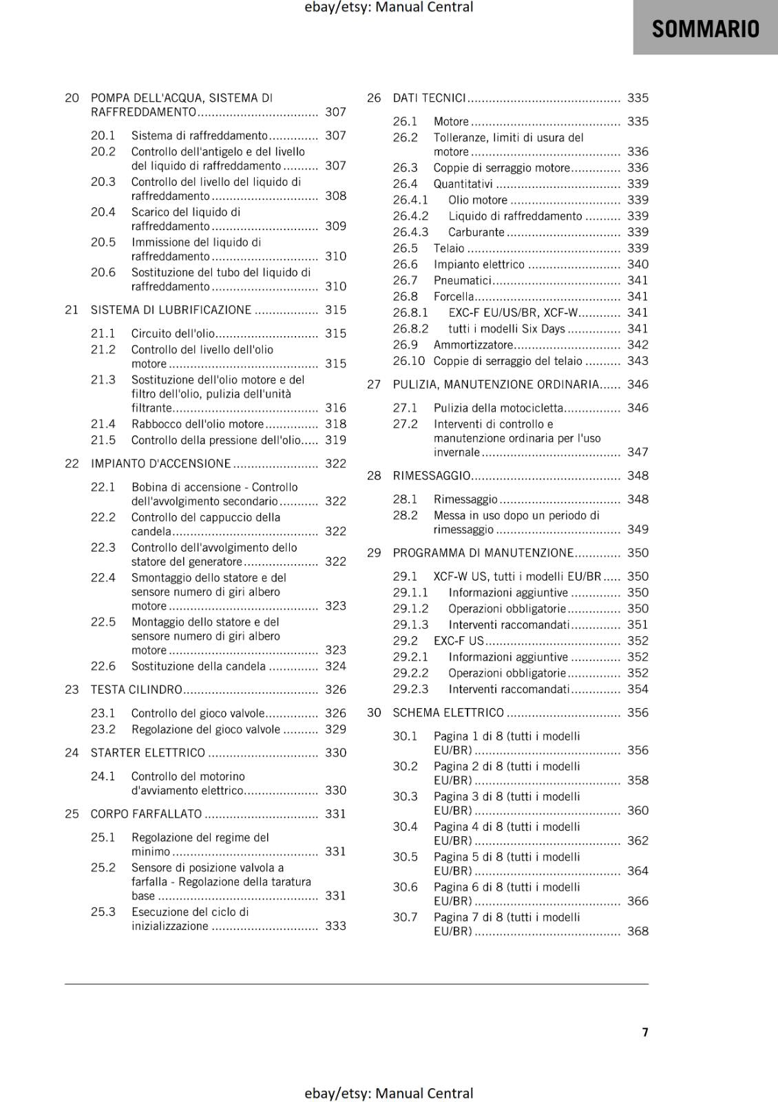 ITALIAN LANGUAGE - KTM 2020 - 350 XCF-W EXC-F SIX DAYS - MANUALE DI RIPARAZIONE