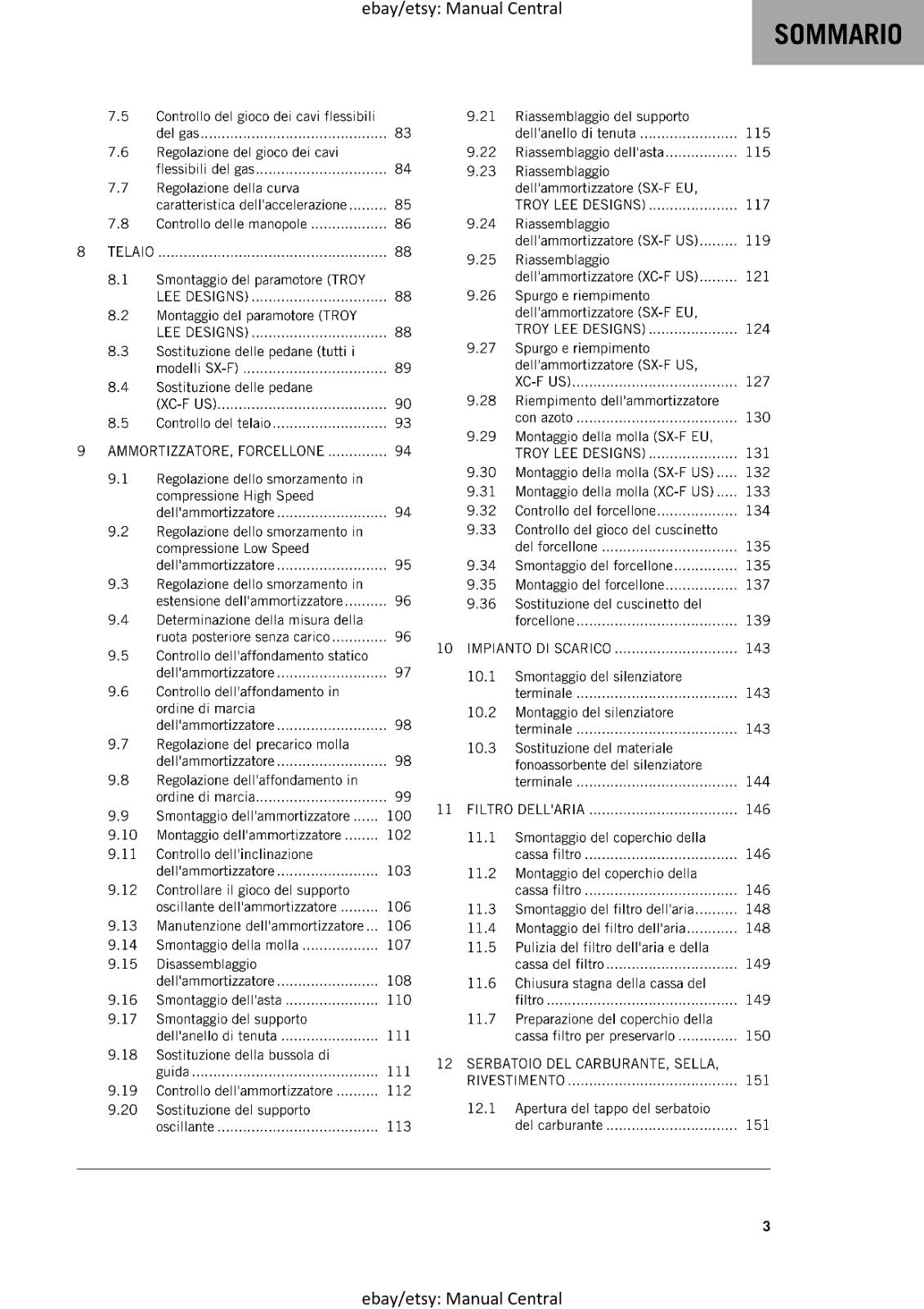 ITALIAN LANGUAGE - KTM 2021 - 250 XC-F SX-F TROY LEE - MANUALE DI RIPARAZIONE