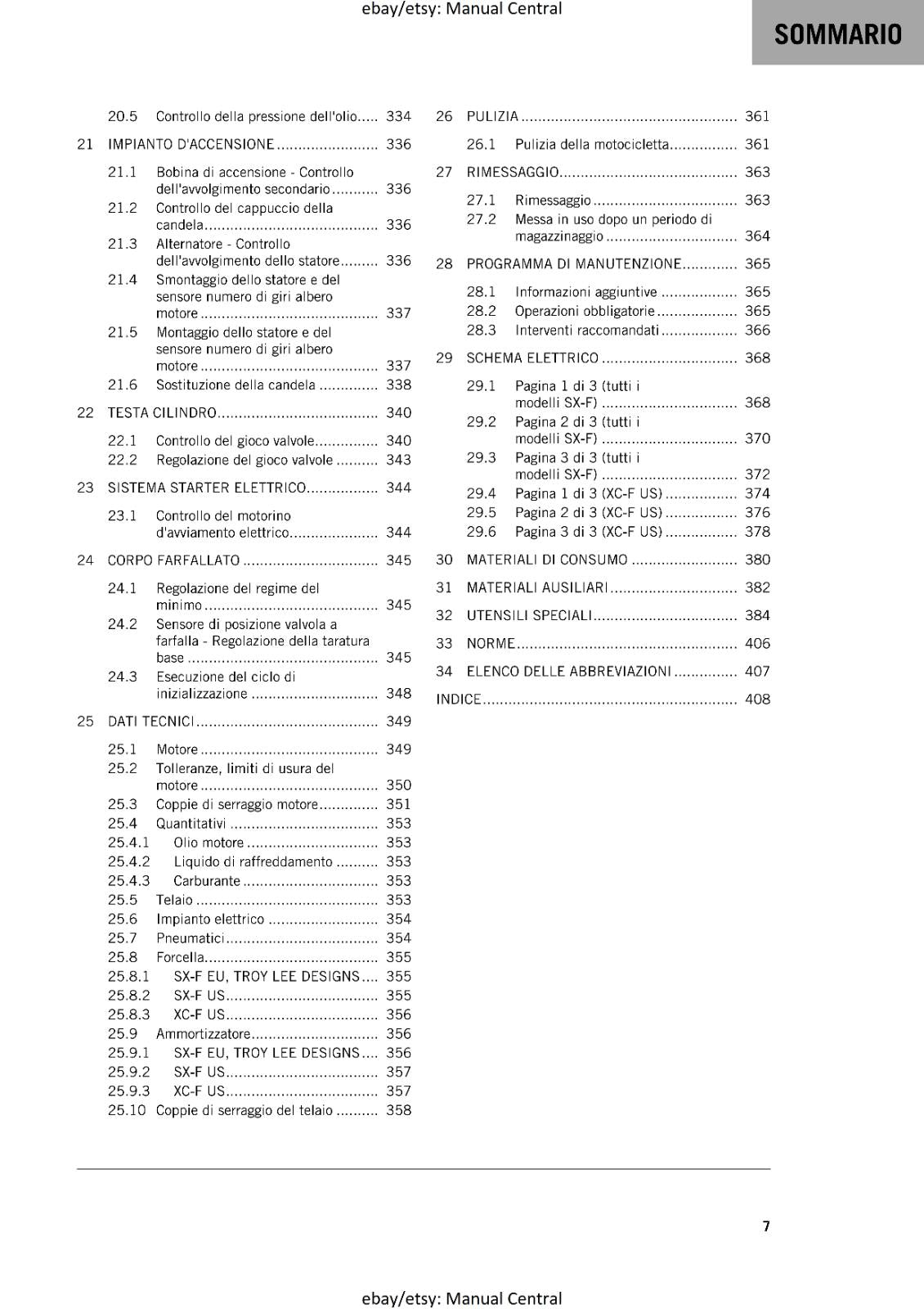 ITALIAN LANGUAGE - KTM 2021 - 250 XC-F SX-F TROY LEE - MANUALE DI RIPARAZIONE