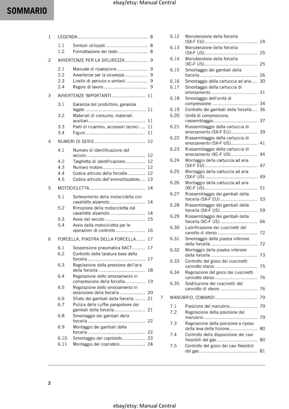 ITALIAN LANGUAGE - KTM 2022 - 250 SX-F XC-F - MANUALE DI RIPARAZIONE