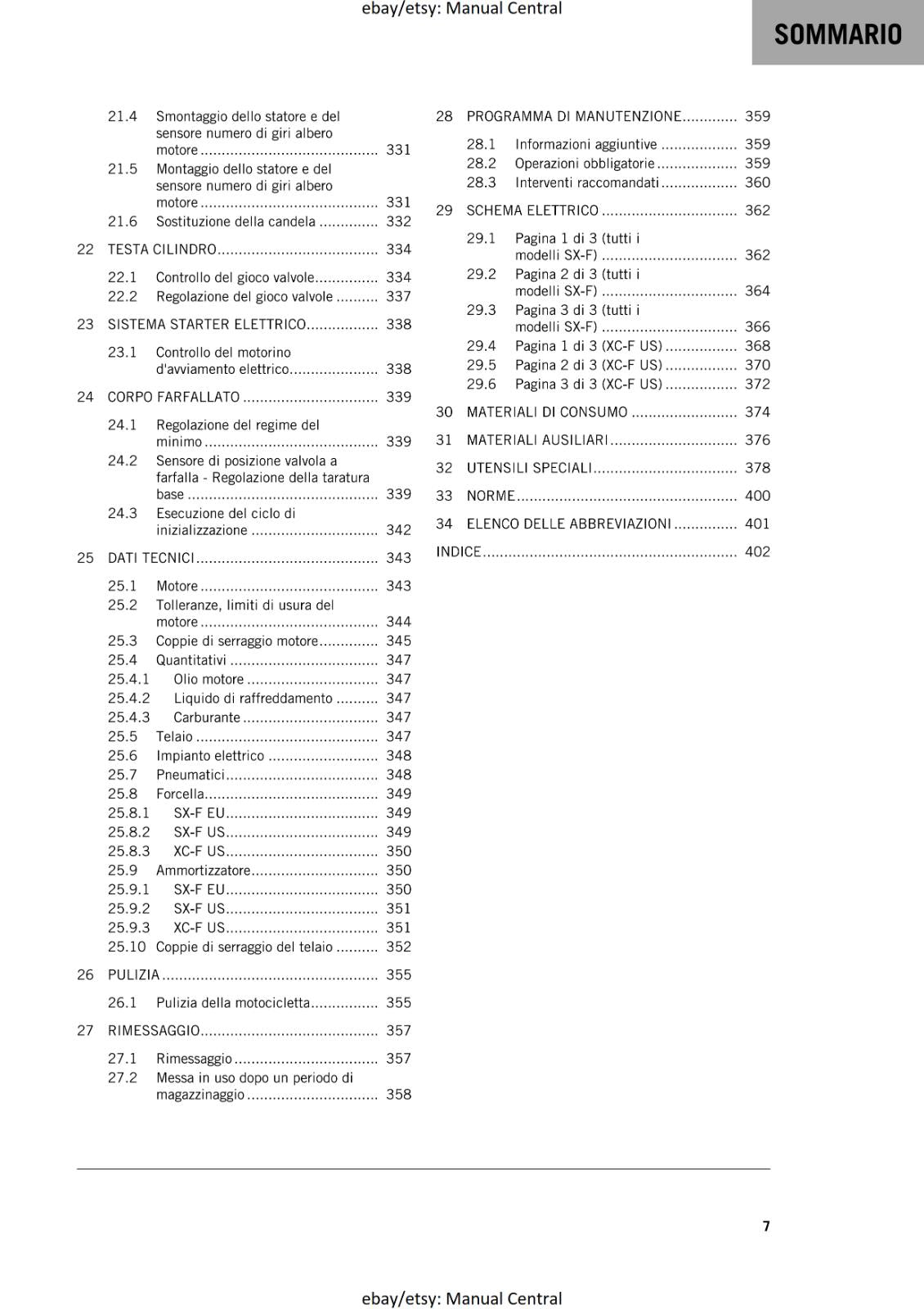 ITALIAN LANGUAGE - KTM 2022 - 250 SX-F XC-F - MANUALE DI RIPARAZIONE