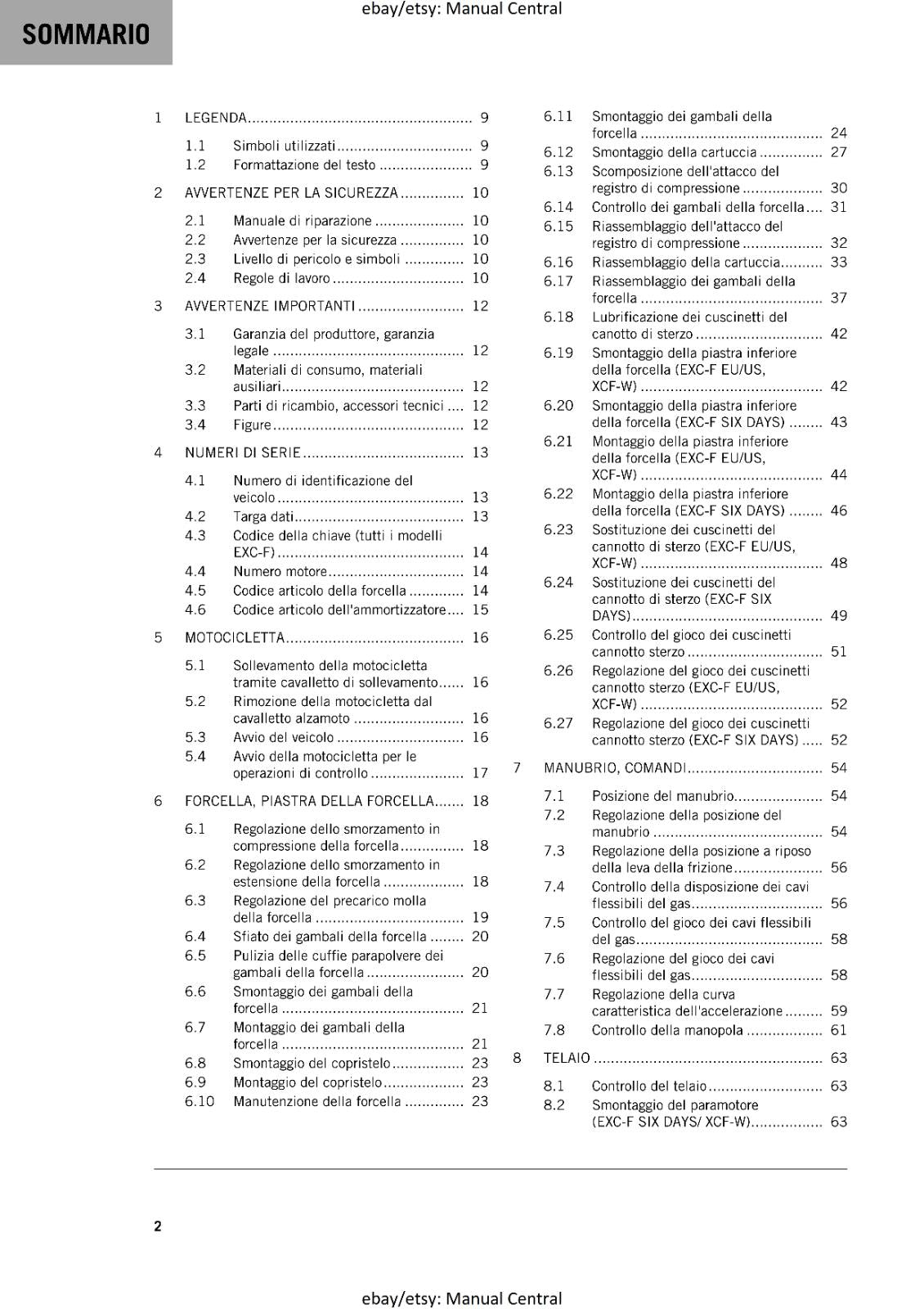 ITALIAN LANGUAGE - KTM 2022 - 450 500 XCF-W EXC-F - MANUALE DI RIPARAZIONE