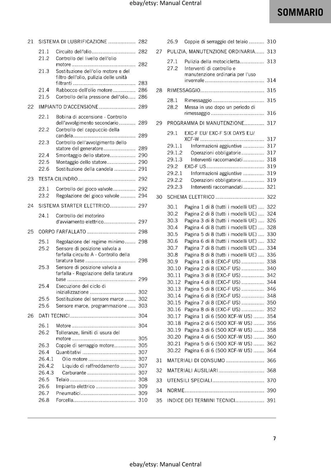 ITALIAN LANGUAGE - KTM 2022 - 450 500 XCF-W EXC-F - MANUALE DI RIPARAZIONE