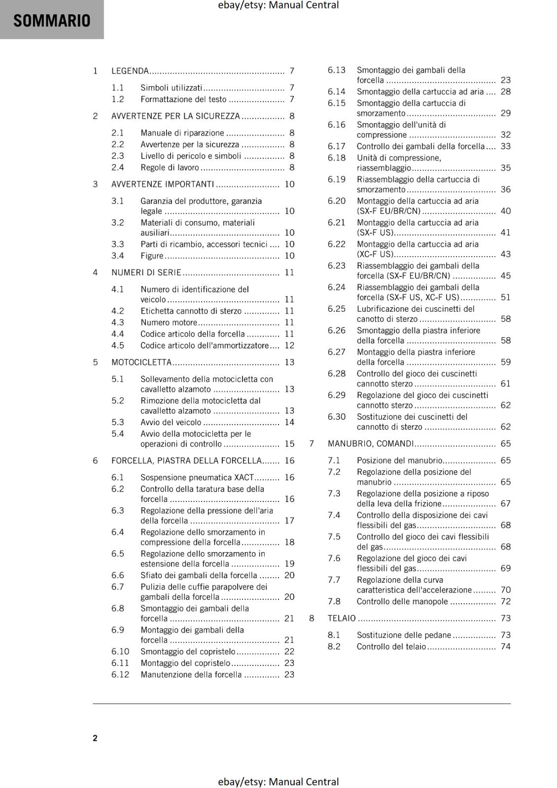 ITALIAN LANGUAGE - KTM 2023 - 250 SX-F XC-F - MANUALE DI RIPARAZIONE