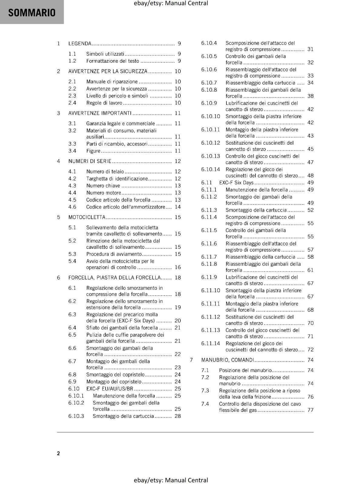 ITALIAN LANGUAGE - KTM 2017 - 350 EXC-F - MANUALE DI RIPARAZIONE