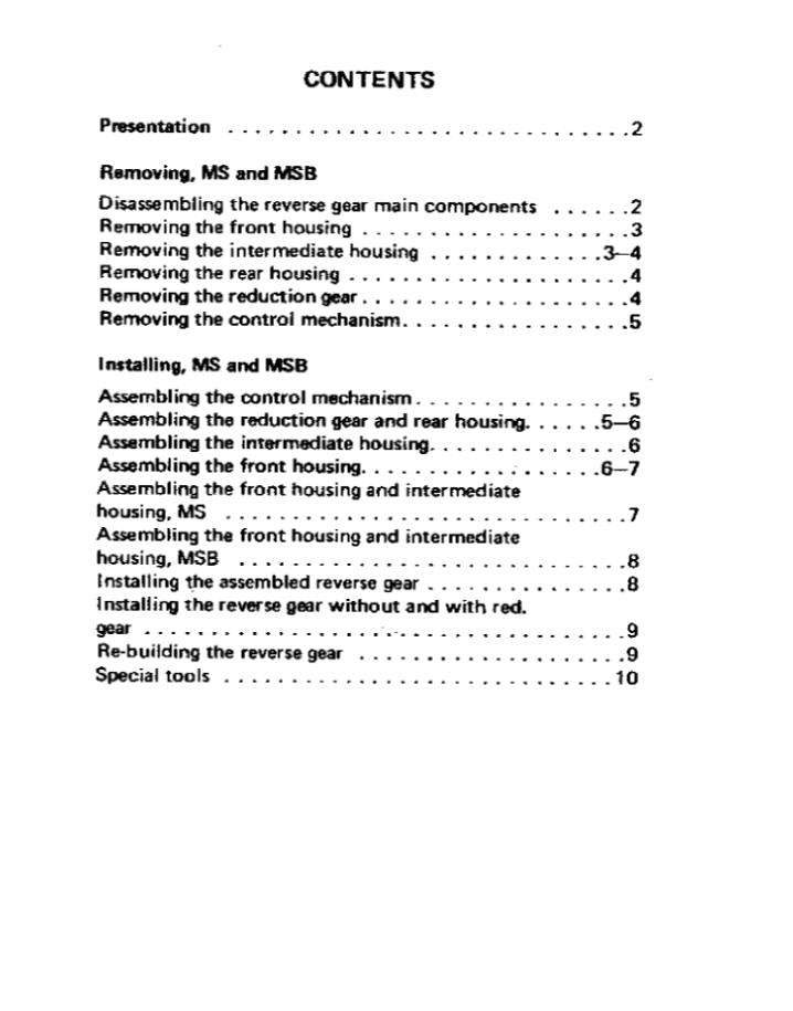 VOLVO PENTA REVERSE GEAR MONO SHIFT MS  MSB OVERHAUL INSTRUCTIONS