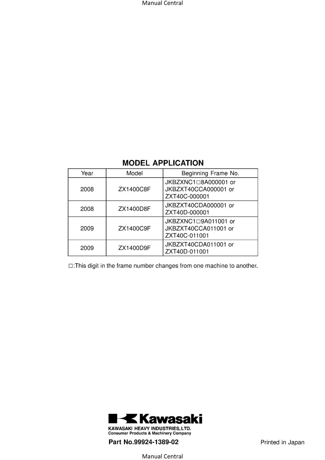 KAWASAKI 2008 2009 - ZZR 1400 ABS NINJA ZX-14 - WORKSHOP SERVICE REPAIR MANUAL