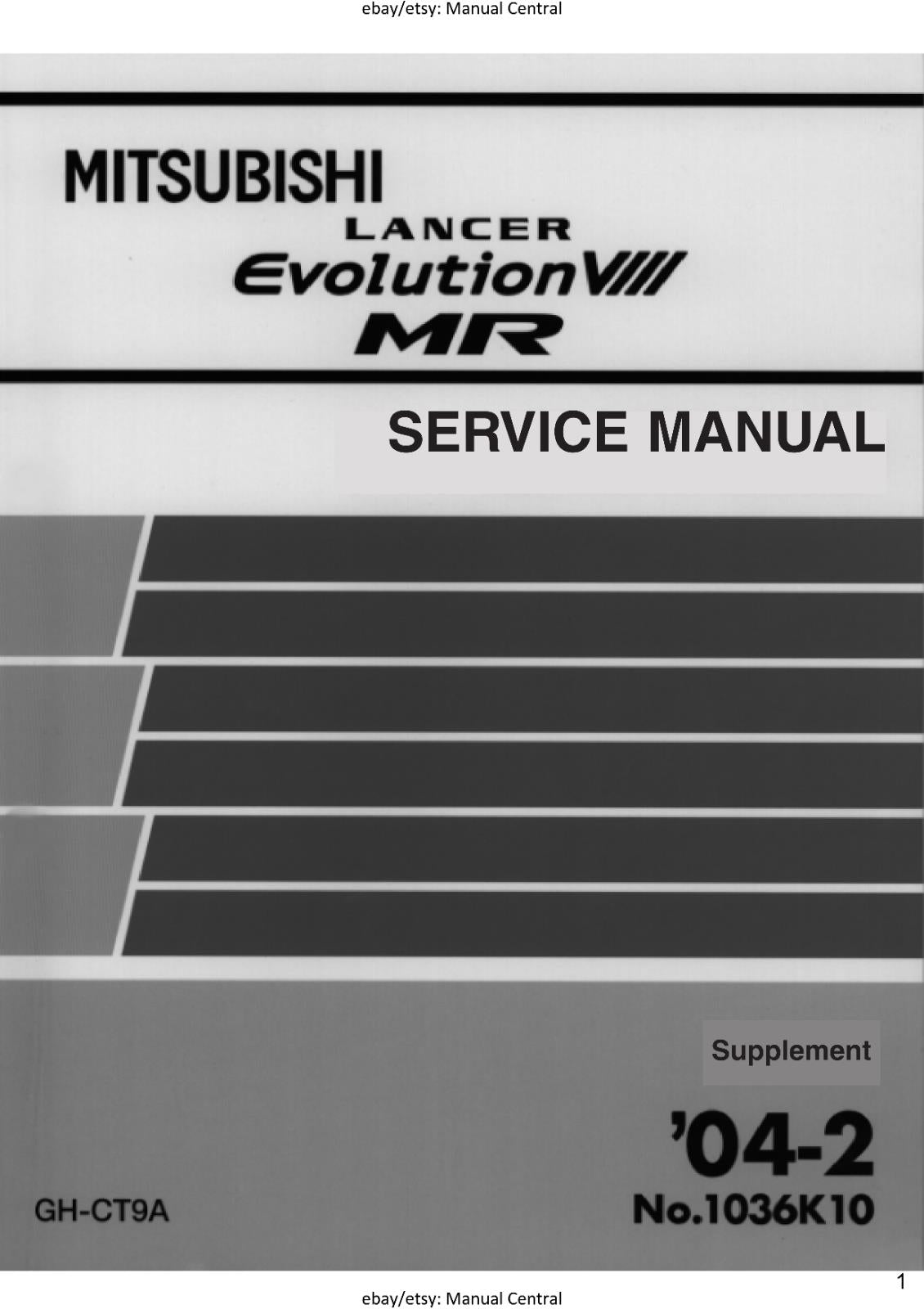 MITSUBISHI LANCER EVO VIII 8 MR - SUPPLEMENT WORKSHOP SERVICE MANUAL