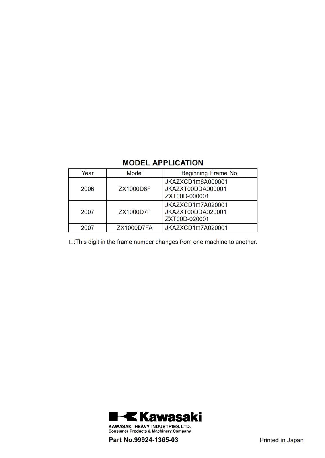 KAWASAKI 2006 2007 NINJA ZX-10R - ZX1000D6F ZX1000D7F WORKSHOP SERVICE REPAIR