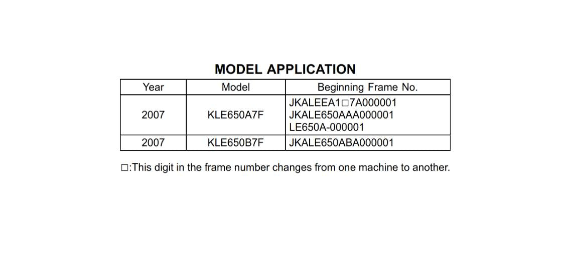 KAWASAKI 2007 VERSYS -  KLE650A7F KLE650B7F - WORKSHOP SERVICE REPAIR MANUAL