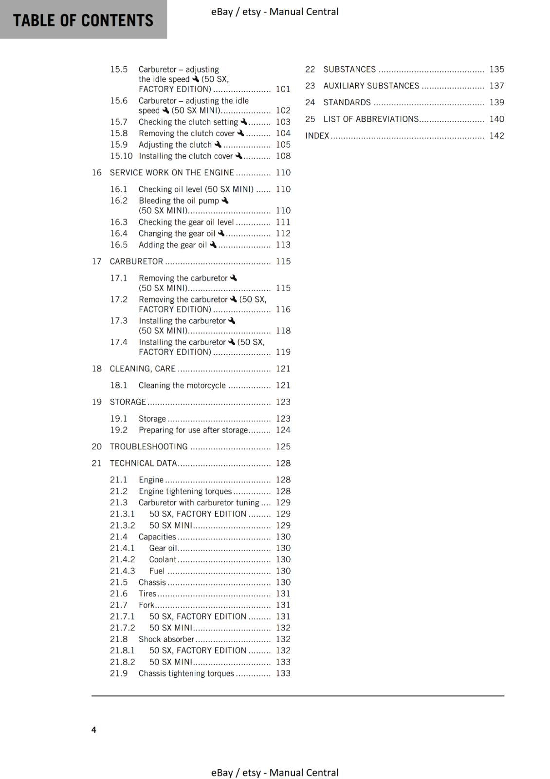 KTM 2023 - 50 SX MINI FACTORY EDITION - OWNERS MANUAL USER GUIDE