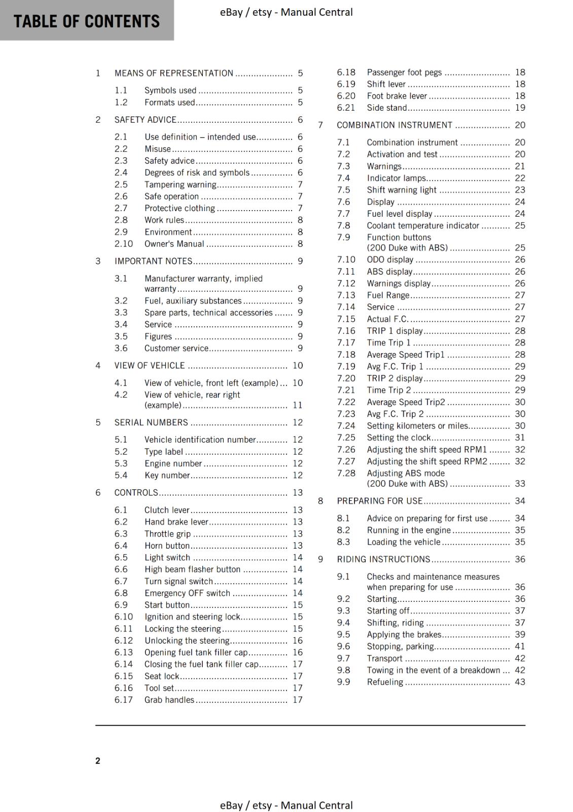 KTM 2023 - 200 DUKE EU AR ASEAN CO PH  - OWNERS MANUAL USER GUIDE
