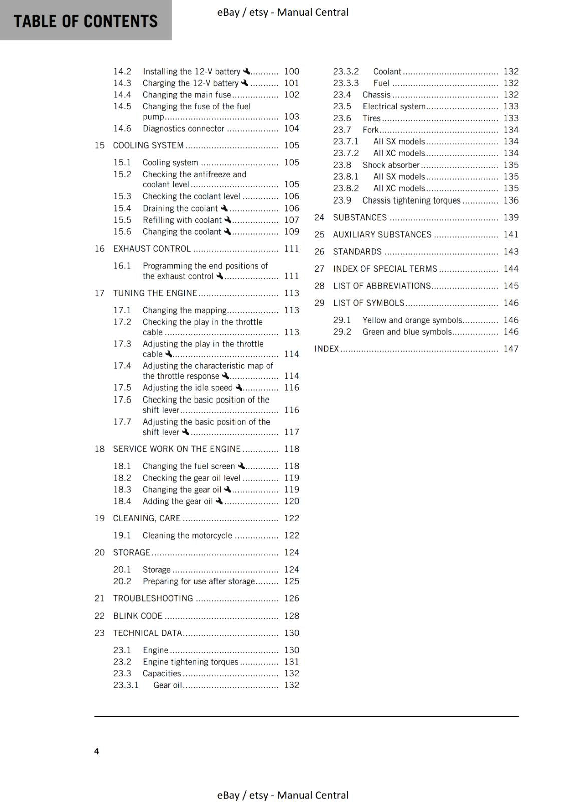 KTM 2023 - 250 300SX XC - OWNERS MANUAL USER GUIDE