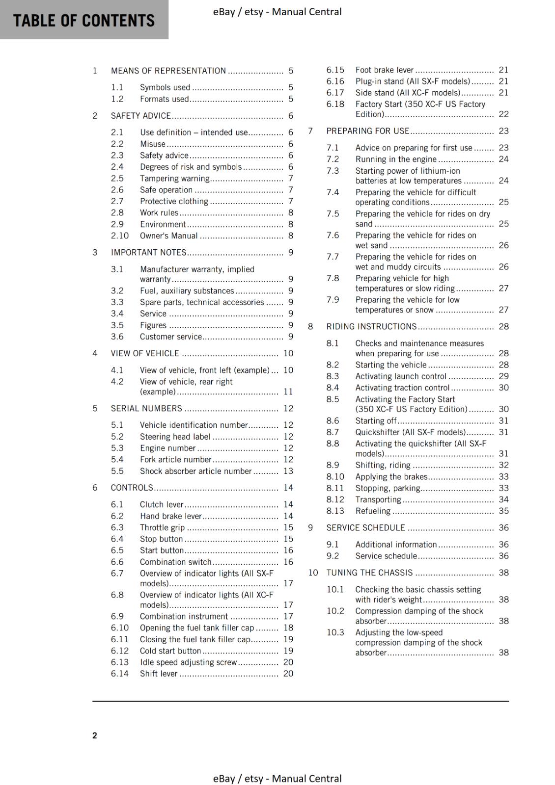 KTM 2023 - 350 SX-F XC-F FACTORY EDITION - OWNERS MANUAL USER GUIDE