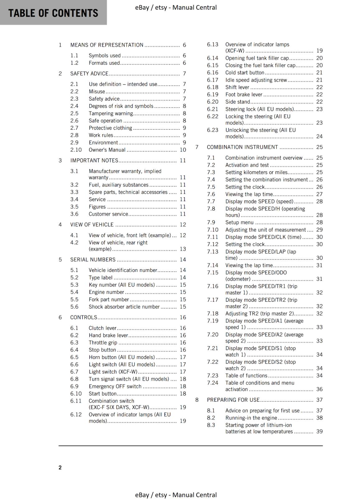 KTM 2023 - 450 500 EXC-F SIX DAYS XCF-W - OWNERS MANUAL USER GUIDE