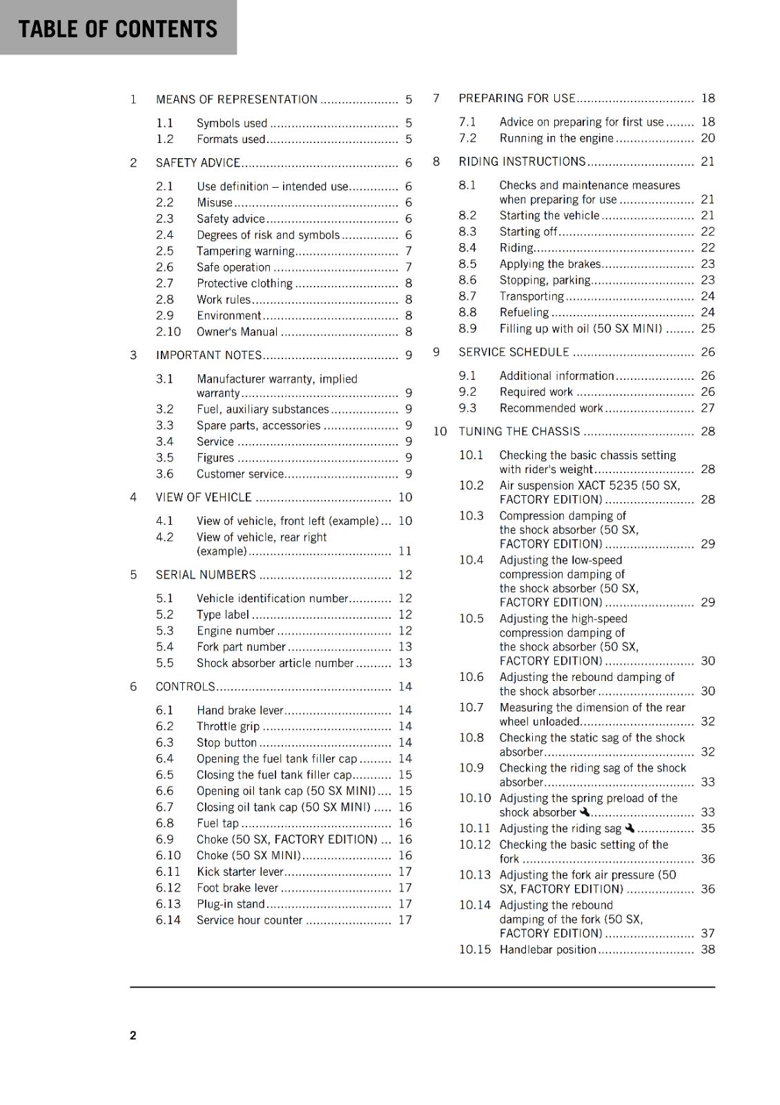 KTM 2022 - 50 SX MINI FACTORY EDITION - OWNERS MANUAL USER GUIDE
