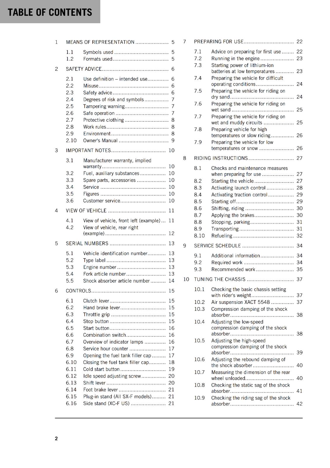 KTM 2022 - 250 SX-F XC-F - OWNERS MANUAL
