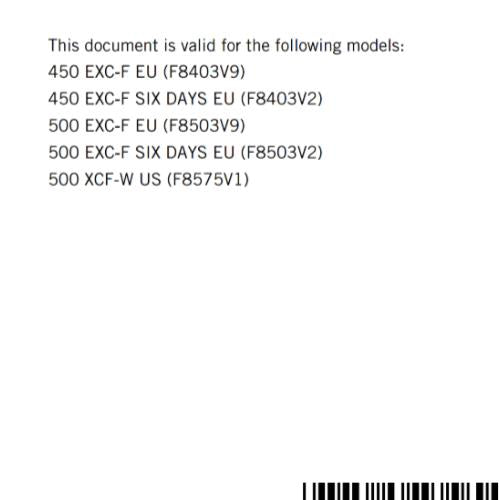 KTM 2022 - 450 500 EXC-F SIX DAYS XCF-W - OWNERS MANUAL USER GUIDE