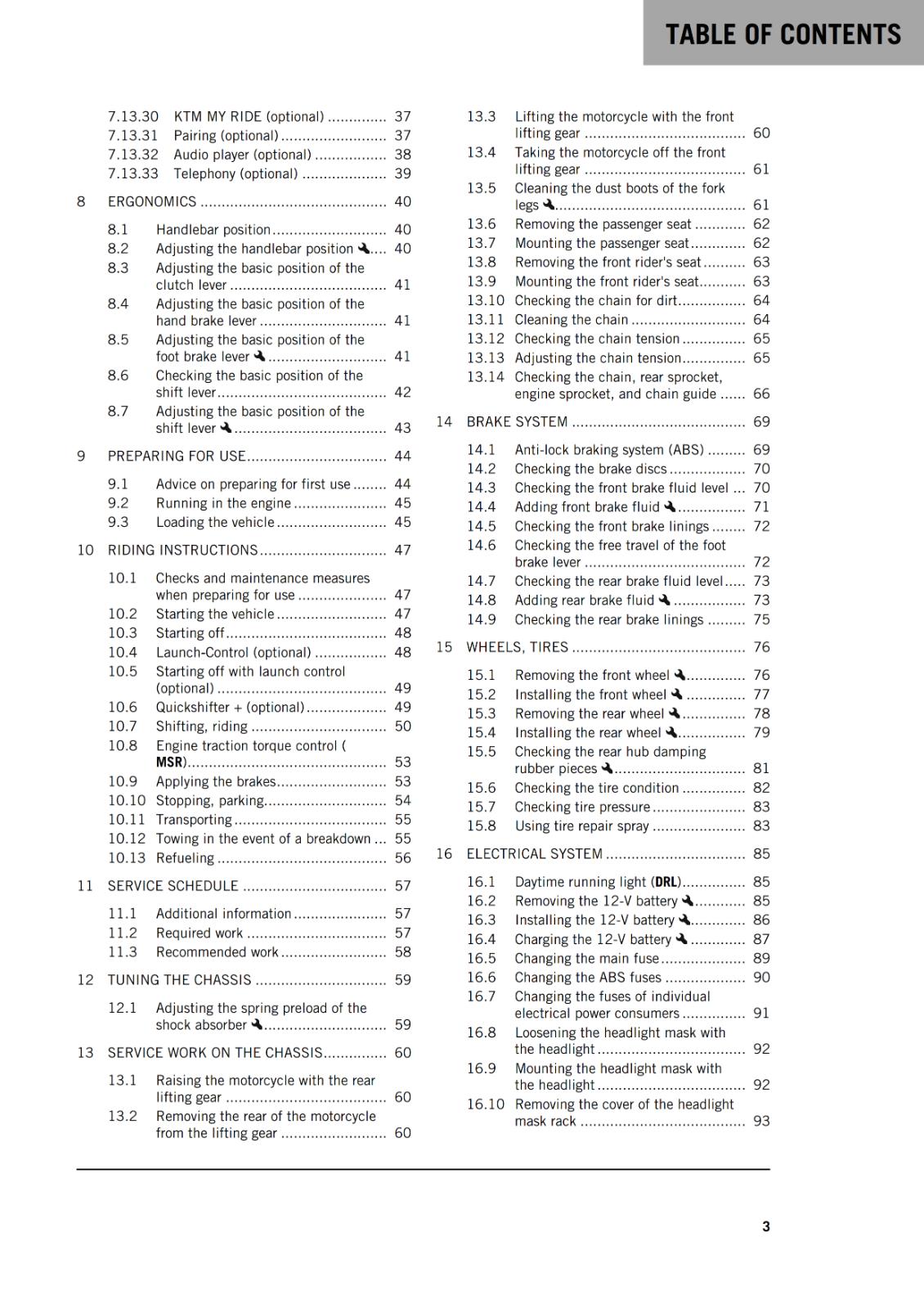 KTM 2022 - 790 DUKE - OWNERS MANUAL USER GUIDE