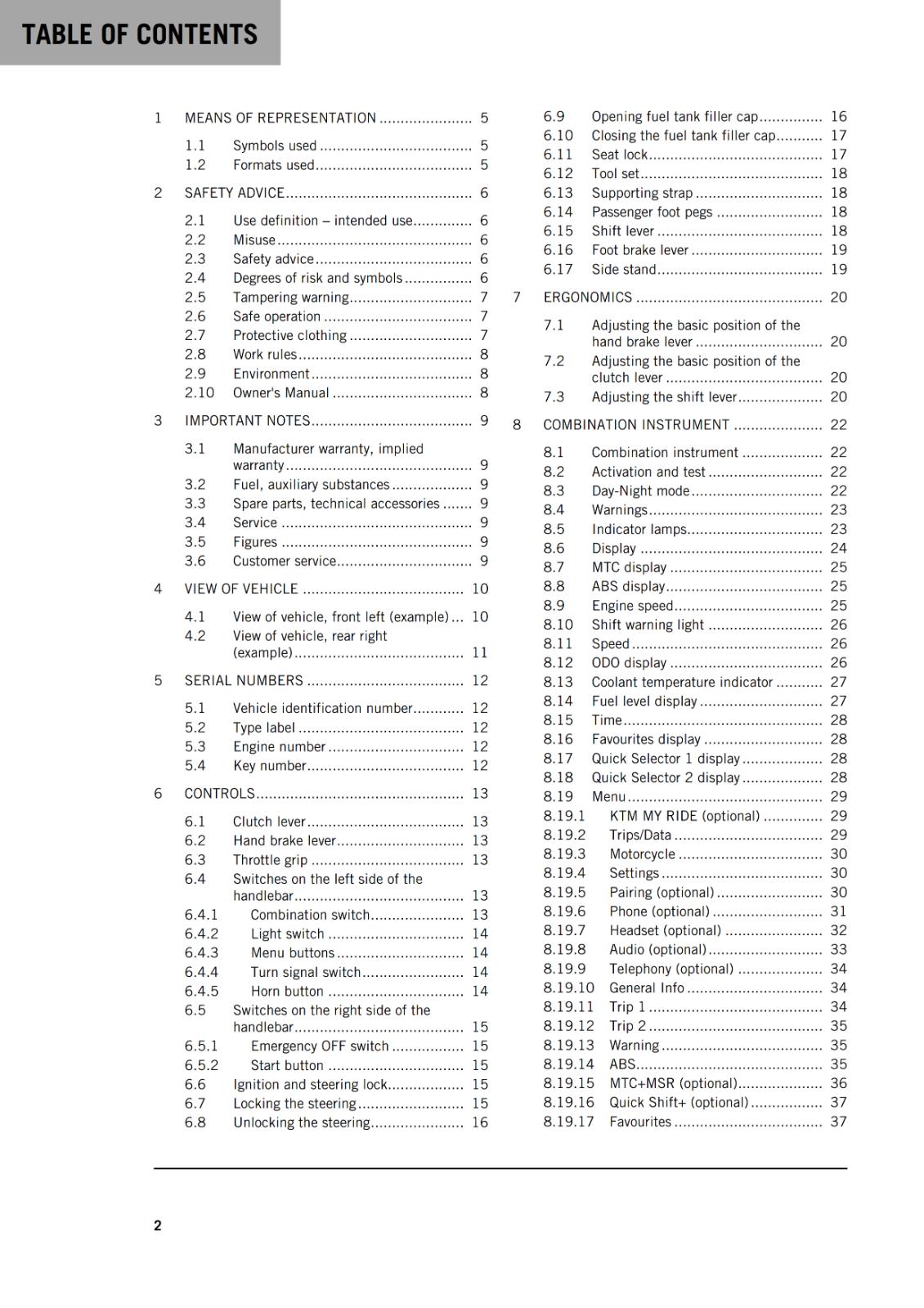 KTM 2022 - RC 390 - OWNERS MANUAL USER GUIDE
