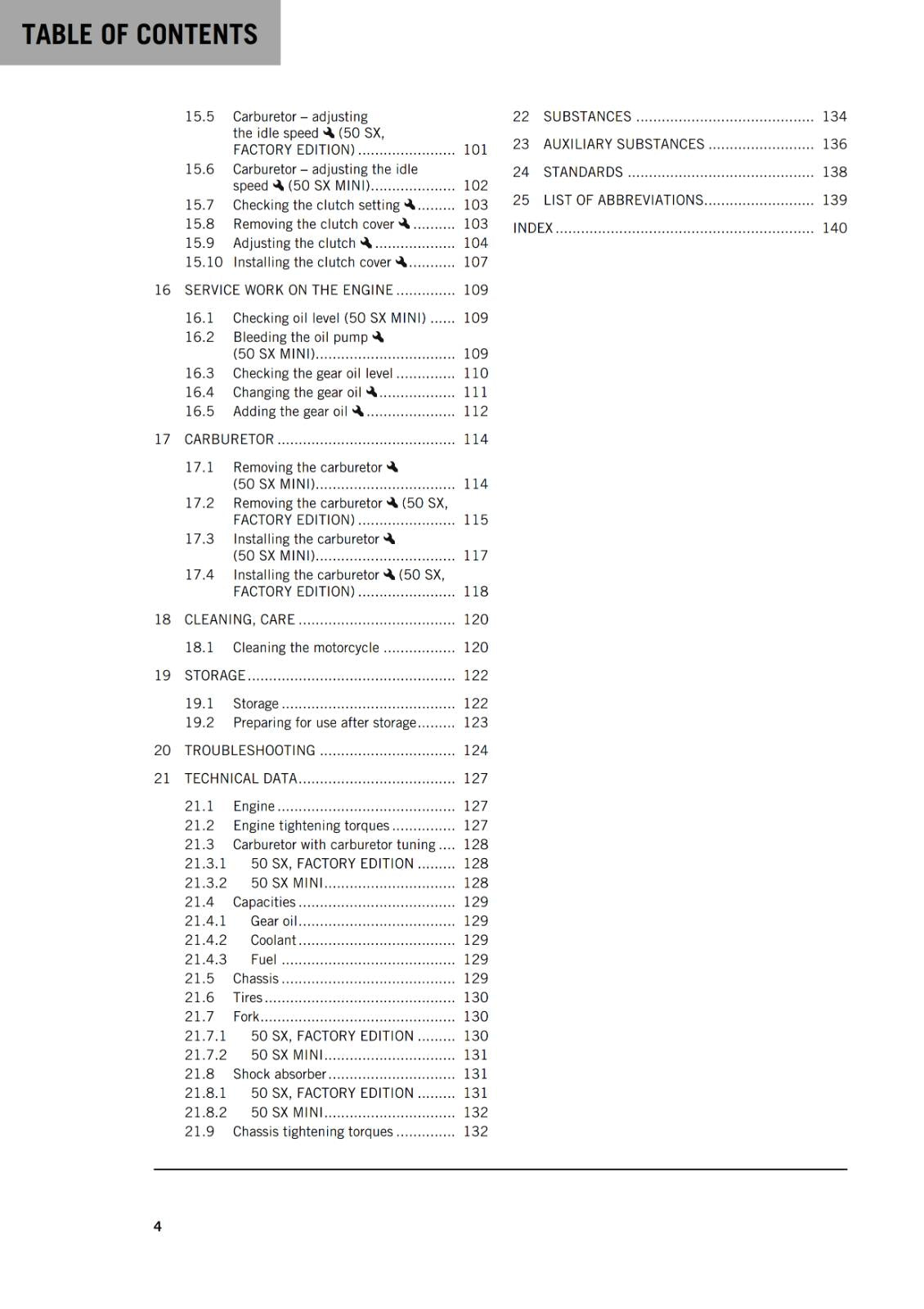 KTM 2021 - 50 SX MINI FACTORY EDITION - OWNERS MANUAL USER GUIDE