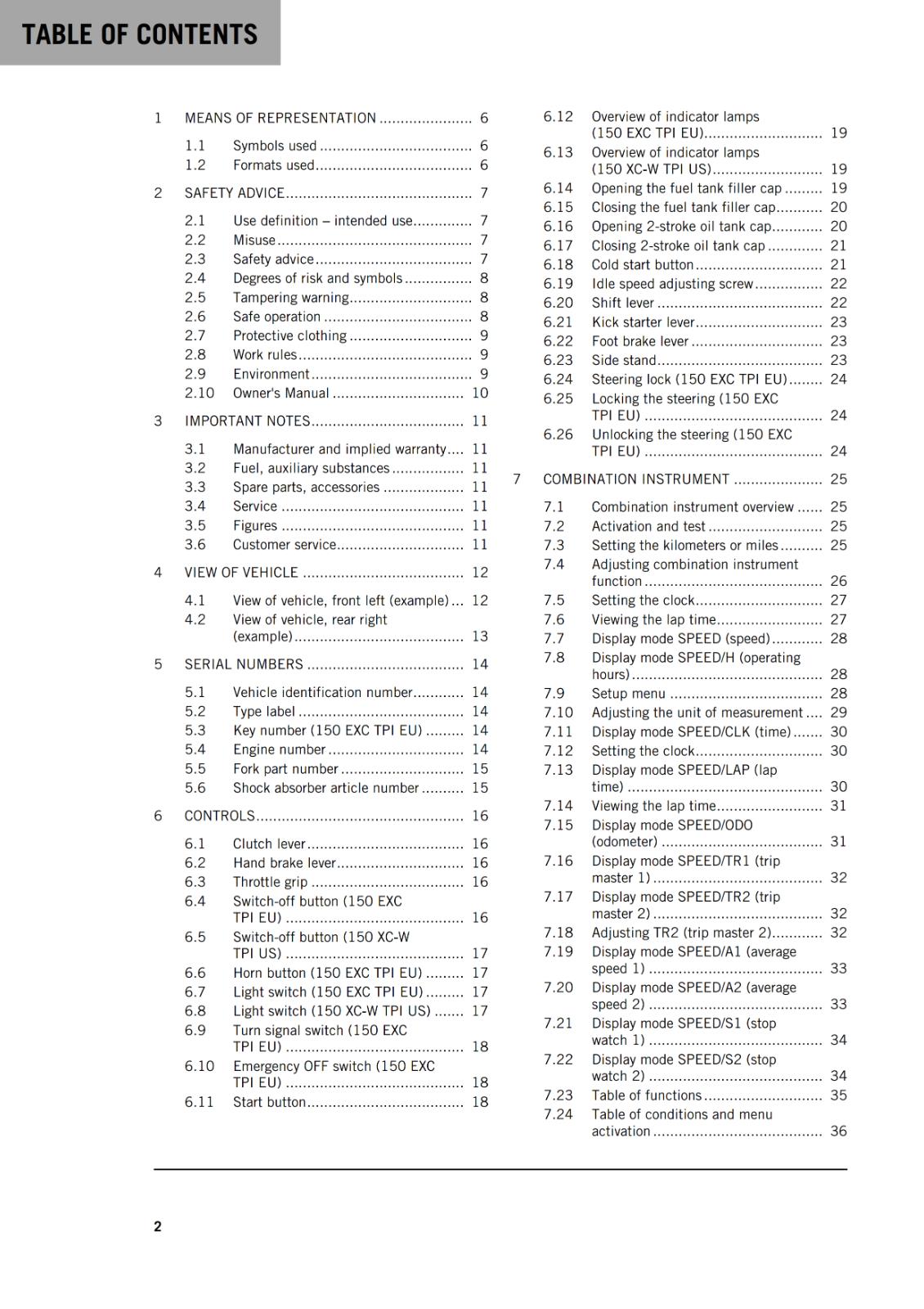 KTM 2021 - 150 EXC XC-W TPI - OWNERS MANUAL USER GUIDE