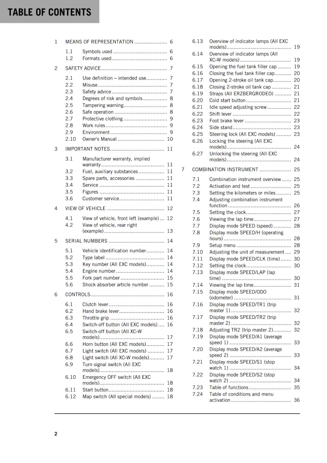 KTM 2021 - 250 300 EXC SIX DAYS XC-W TPI ERZBERGRODEO - OWNERS MANUAL USER GUIDE
