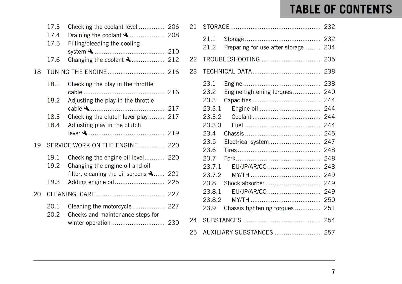 KTM 2021 - 250 ADVENTURE  - OWNERS MANUAL USER GUIDE