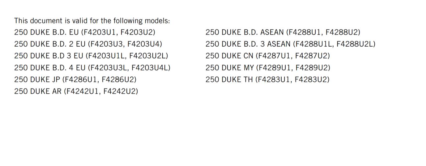 KTM 2021 - 250 DUKE  - OWNERS MANUAL USER GUIDE