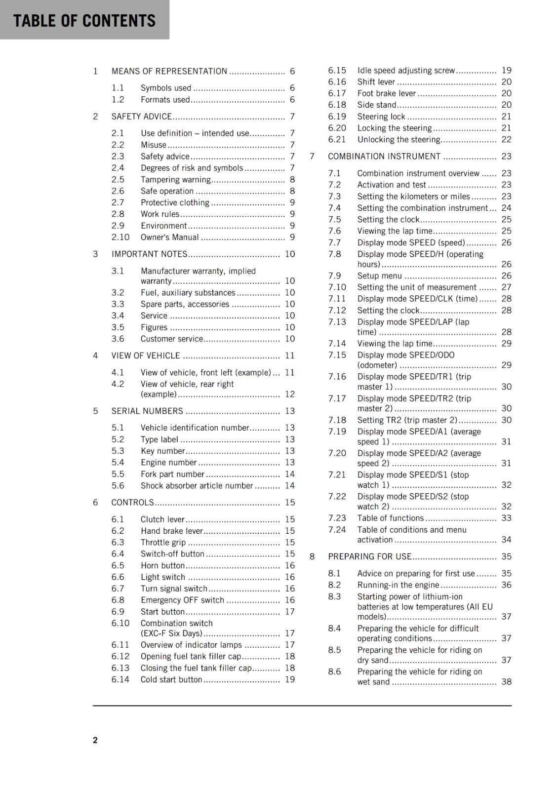 KTM 2021 - 250 EXC-F SIX DAYS  - OWNERS MANUAL USER GUIDE