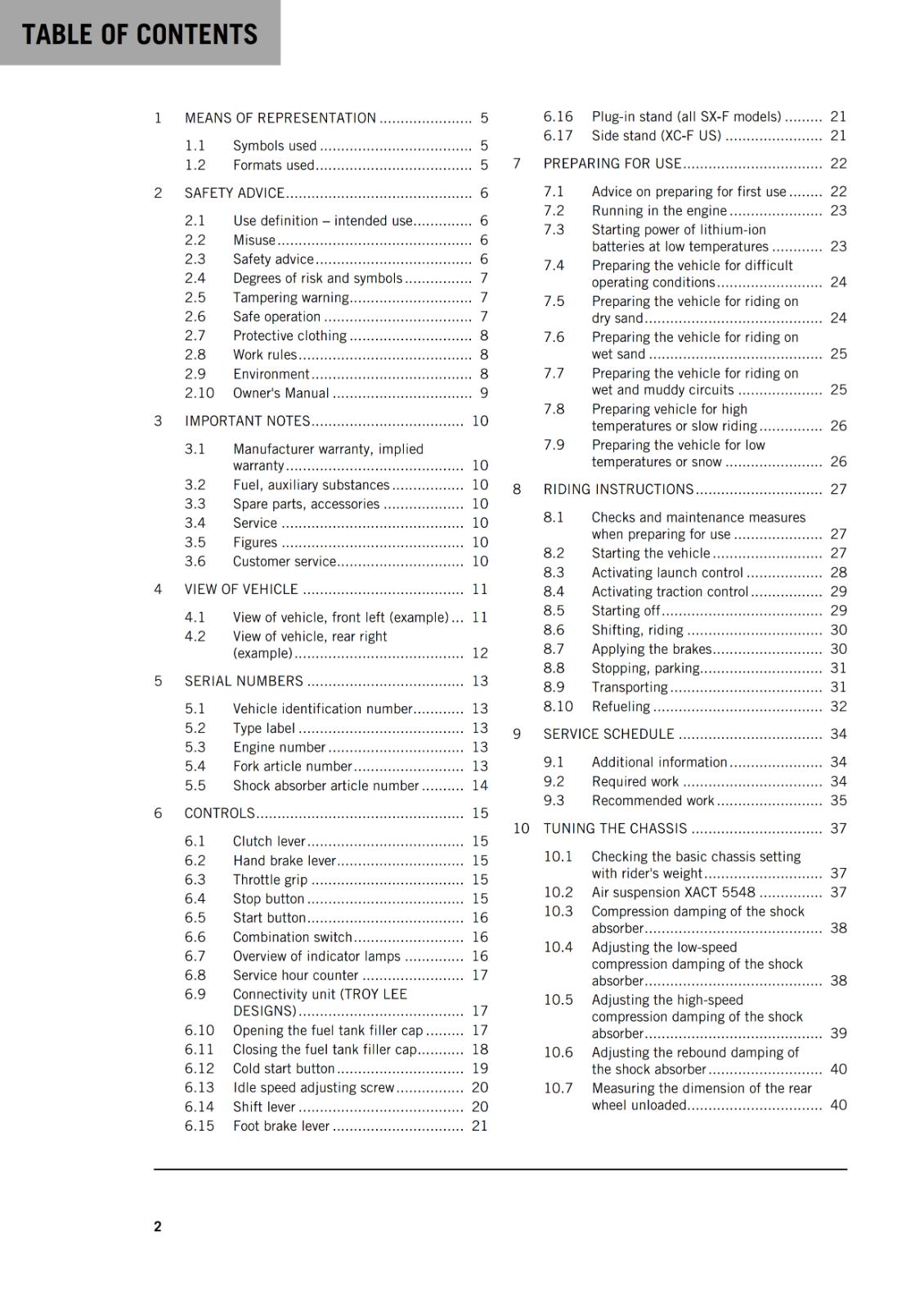 KTM 2021 - 250 XC-F SX-F TROY LEE DESIGNS  - OWNERS MANUAL USER GUIDE