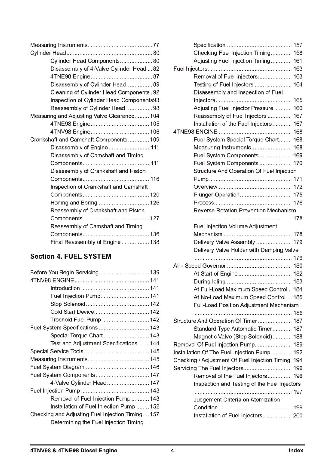 YANMAR 4TNV98 4TNE98 DIESEL ENGINES SERVICE WORKSHOP REPAIR - 2005 TO 2008