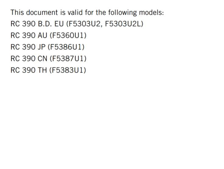 KTM 2021 - RC 390 - OWNERS MANUAL USER GUIDE