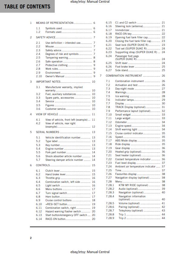 KTM 2021 - 1290 SUPER DUKE R RR - OWNERS MANUAL USER GUIDE