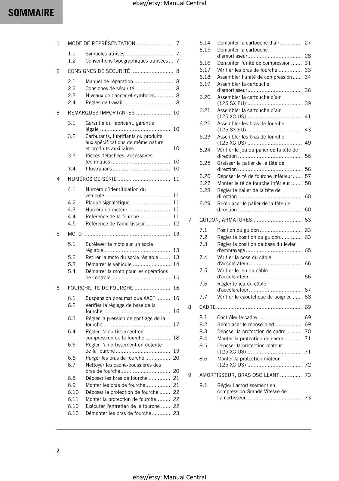 FRENCH LANGUAGE - KTM 2023 - 125 SX XC - MANUEL DE REPARATION