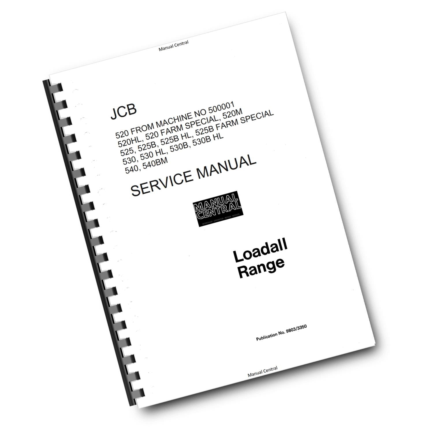 JCB LOADALL 520 525 530 540 SERVICE MANUAL FROM S/NO 500001 REPRINTED