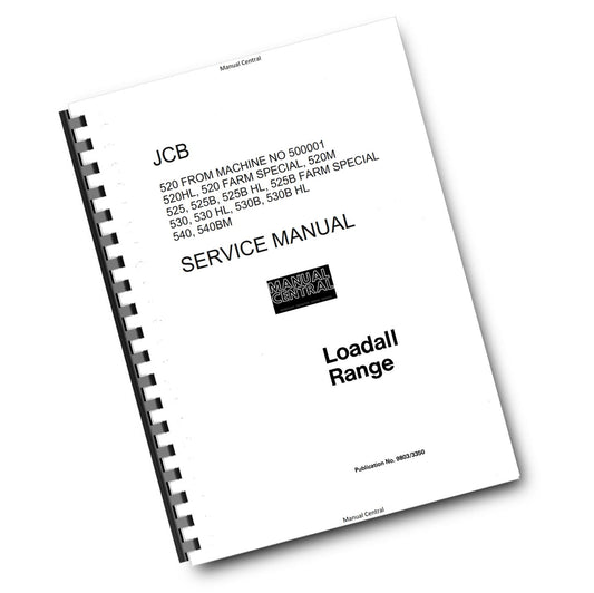 JCB LOADALL 520 525 530 540 SERVICE MANUAL FROM S/NO 500001 REPRINTED