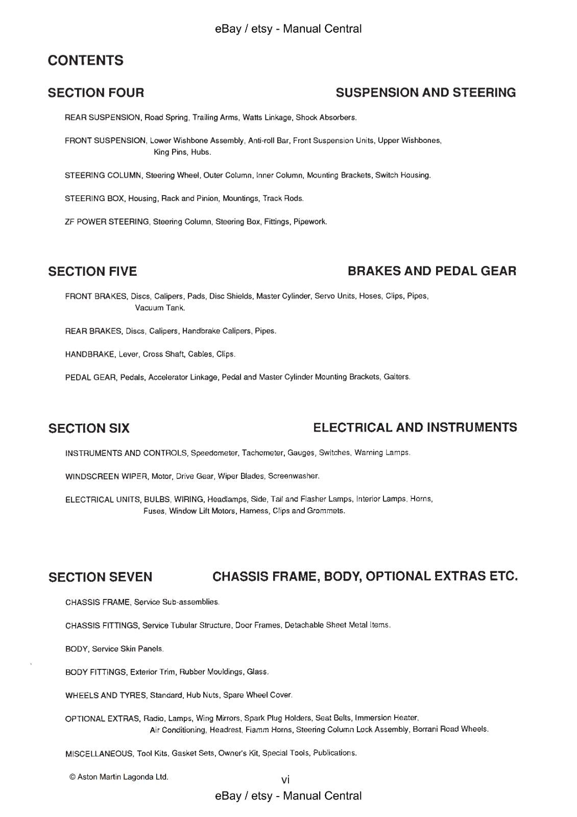 160 GSM - ASTON MARTIN DB6 - PARTS MANUAL CATALOGUE -
