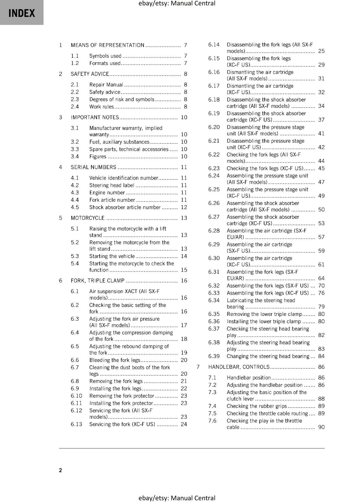 160 GSM - KTM 2024 - 350 SX-F XC-F - WORKSHOP SERVICE MANUAL COMB BOUND