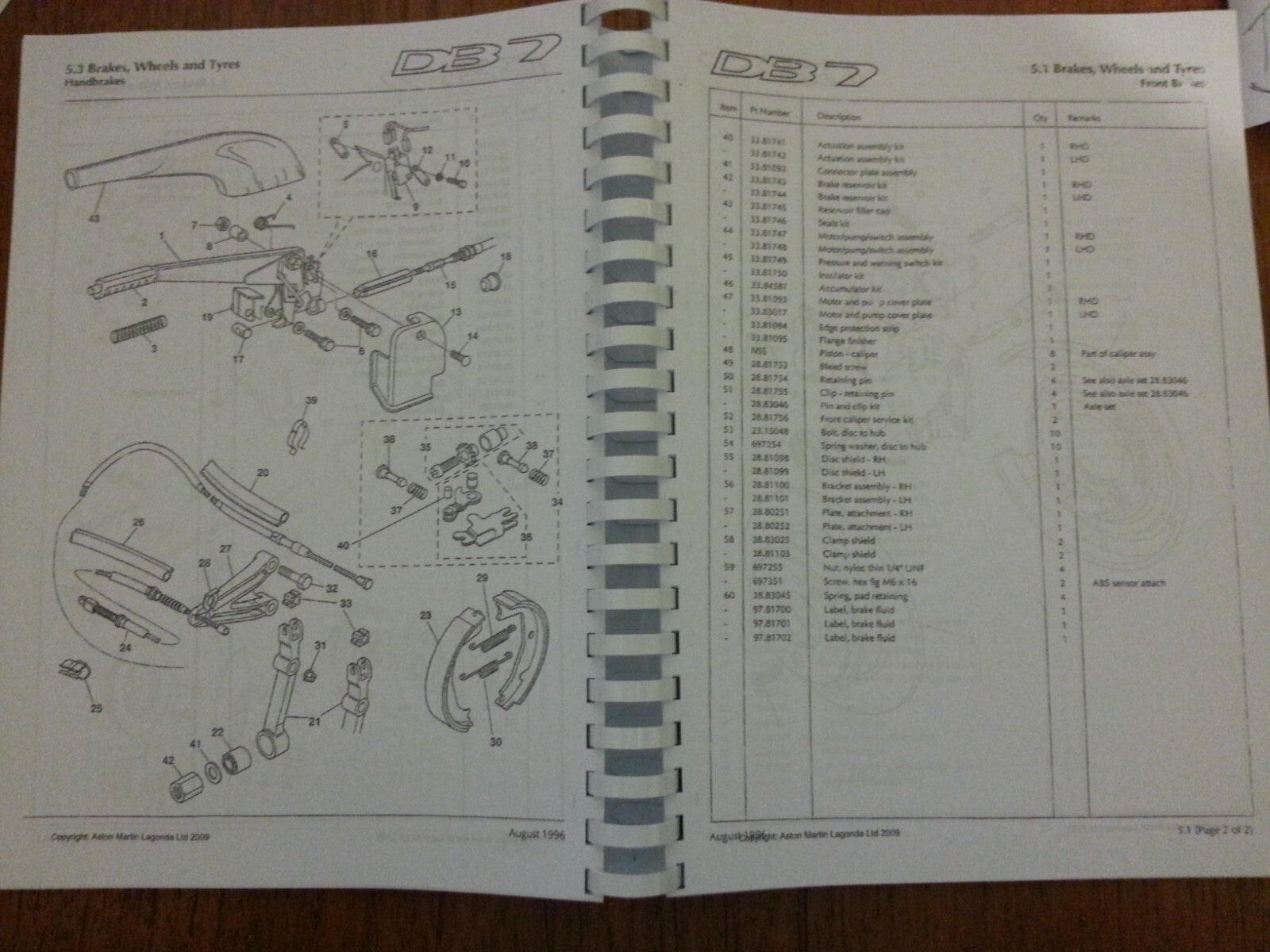 ASTON MARTIN DB7 94-97 (PRE AIRBAG) - WORKSHOP & PARTS MANUAL