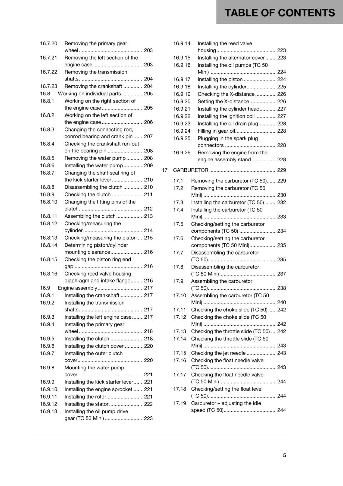 HUSQVARNA 2018 - TC 50 MINI - REPAIR WORKSHOP SERVICE MANUAL