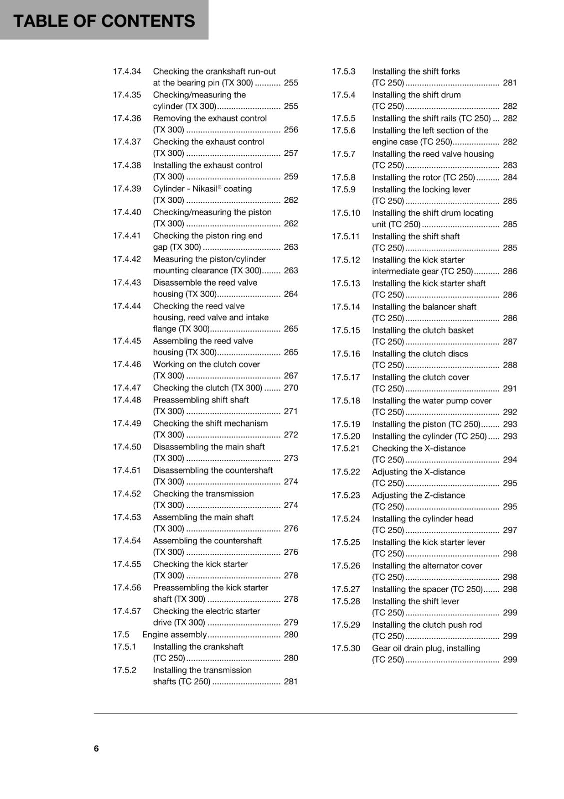 HUSQVARNA 2018 - TC 250 TX 300 - REPAIR WORKSHOP SERVICE MANUAL
