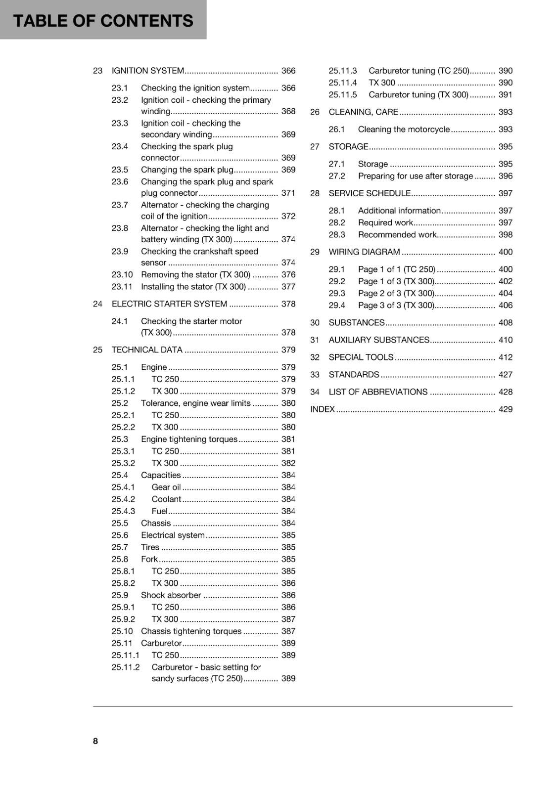 HUSQVARNA 2018 - TC 250 TX 300 - REPAIR WORKSHOP SERVICE MANUAL