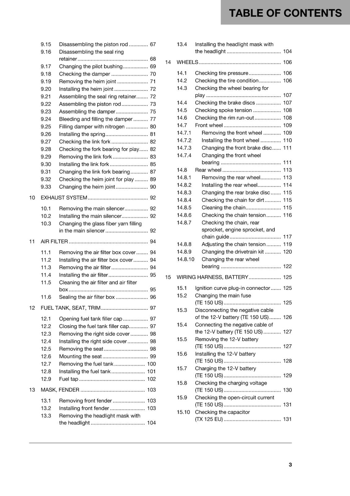 HUSQVARNA 2018 - TX 125 TE 150 - REPAIR WORKSHOP SERVICE MANUAL