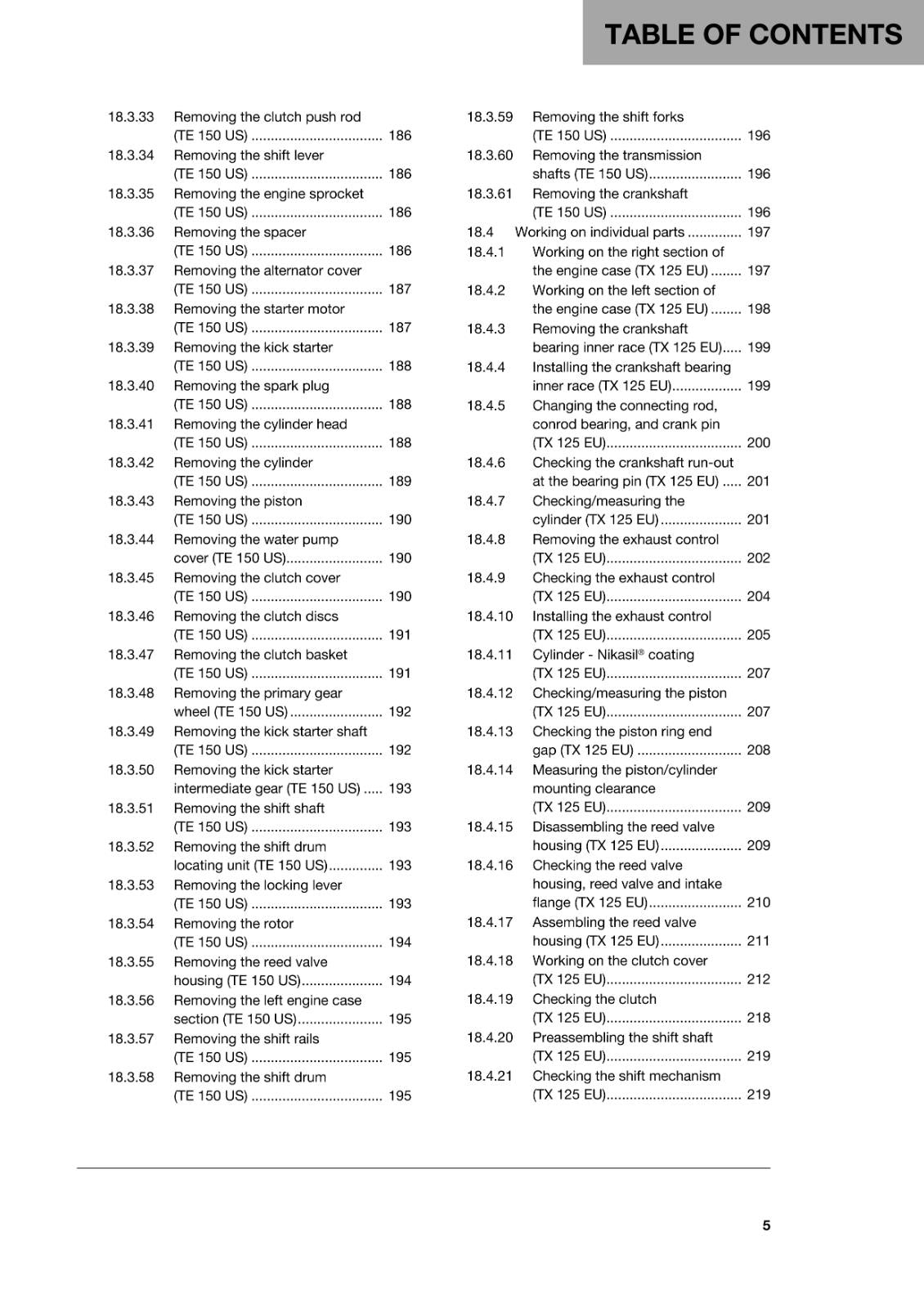 HUSQVARNA 2018 - TX 125 TE 150 - REPAIR WORKSHOP SERVICE MANUAL