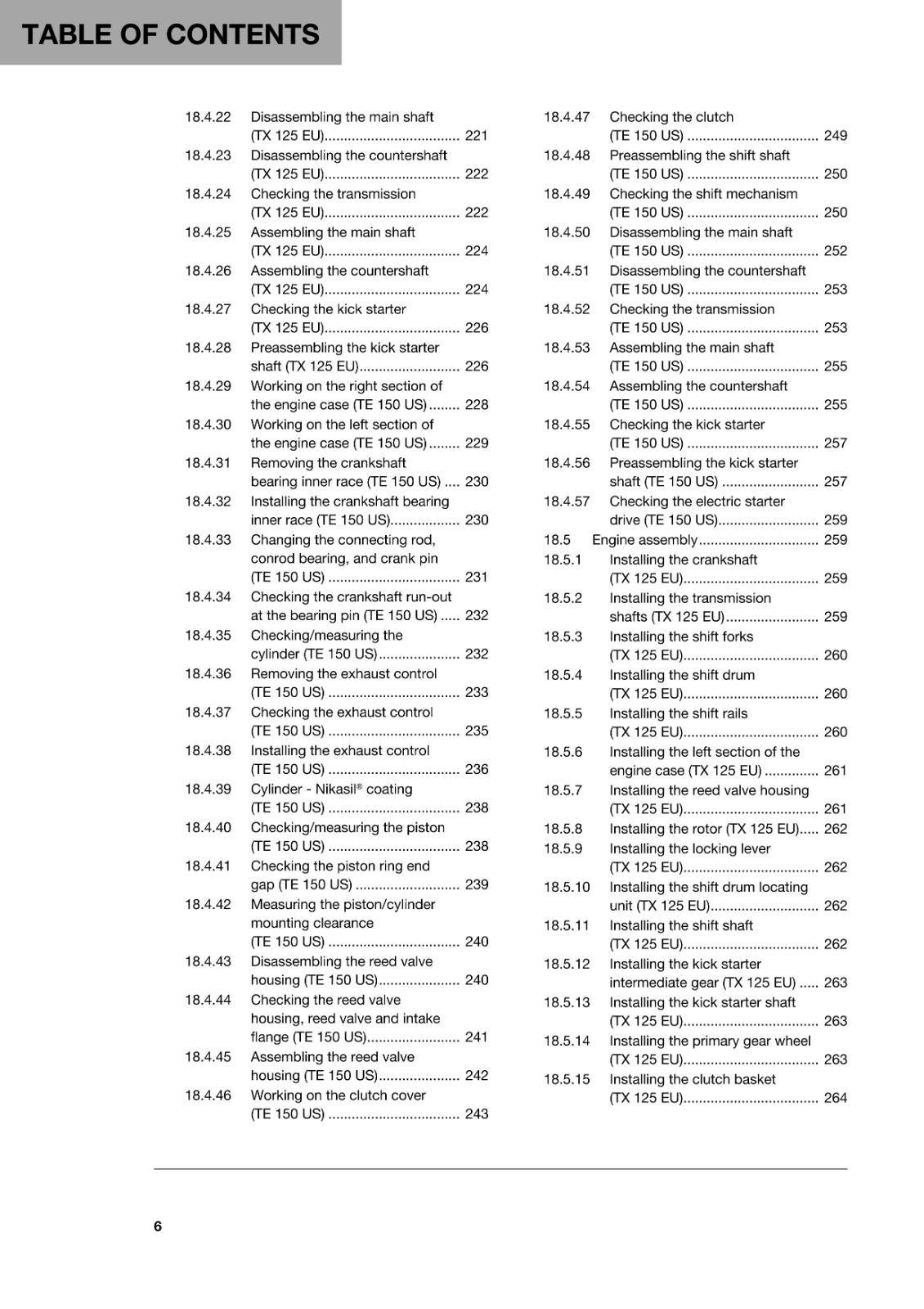 HUSQVARNA 2018 - TX 125 TE 150 - REPAIR WORKSHOP SERVICE MANUAL