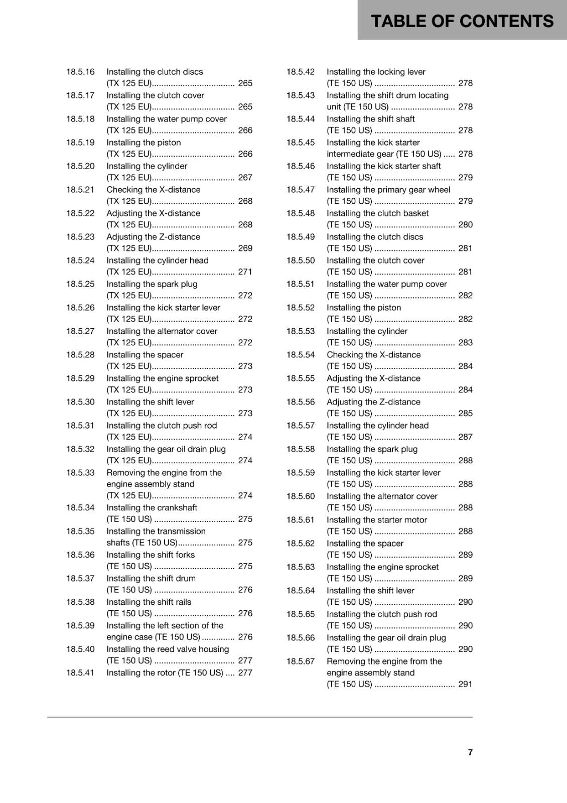 HUSQVARNA 2018 - TX 125 TE 150 - REPAIR WORKSHOP SERVICE MANUAL